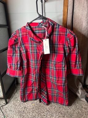 Vineyard Vines Red Plaid Bow-Tie Button Front Top